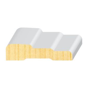 A white tile with yellow trim on the bottom of it.