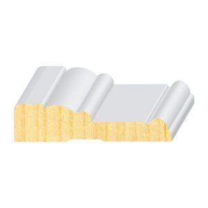 A white and yellow wall with two rows of wood.
