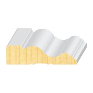 A white and yellow piece of wood with wavy lines.