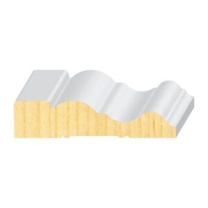 A white and yellow wave shaped object with no background.