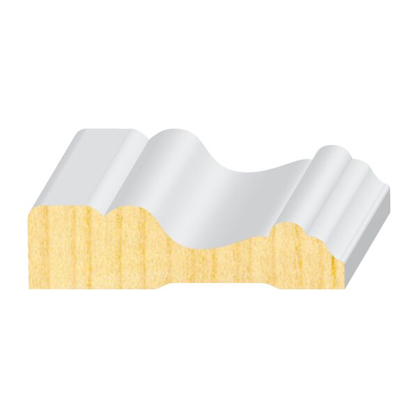 A white and yellow piece of wood with wavy lines.