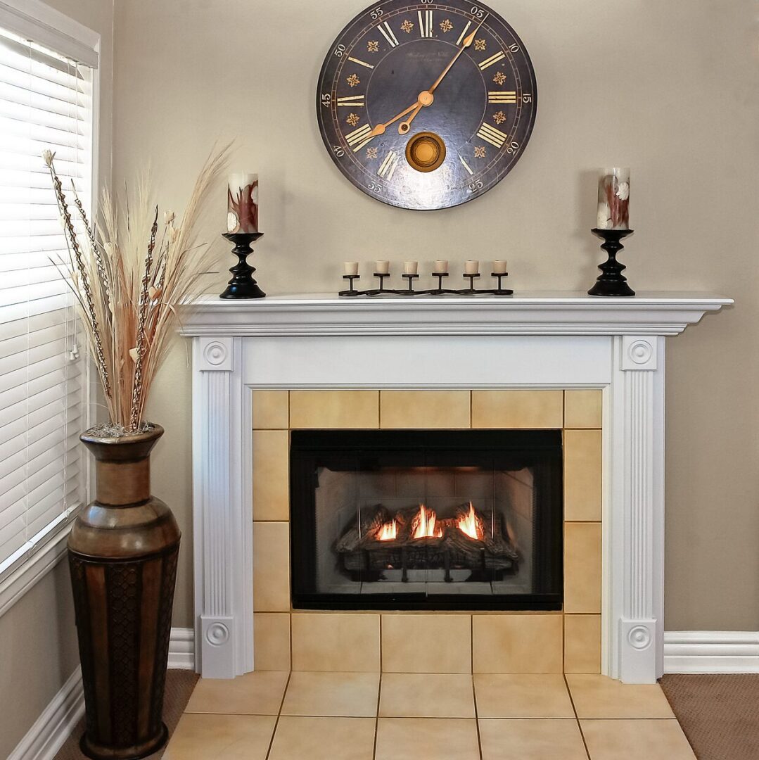 Traditional Mantel in tile gas fireplace