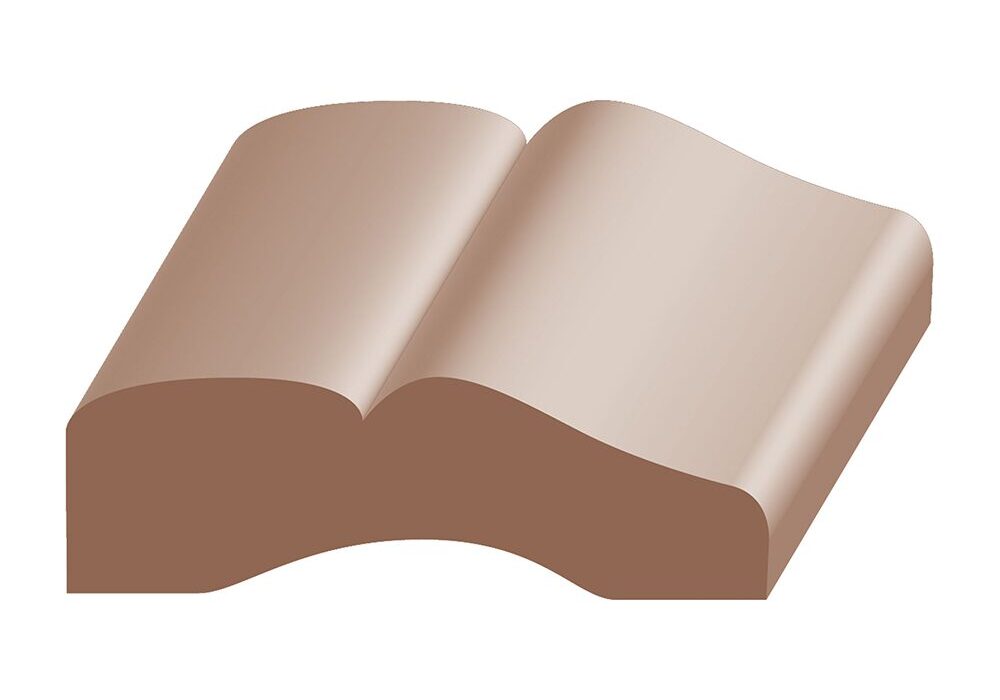 A brown book with a curved edge.