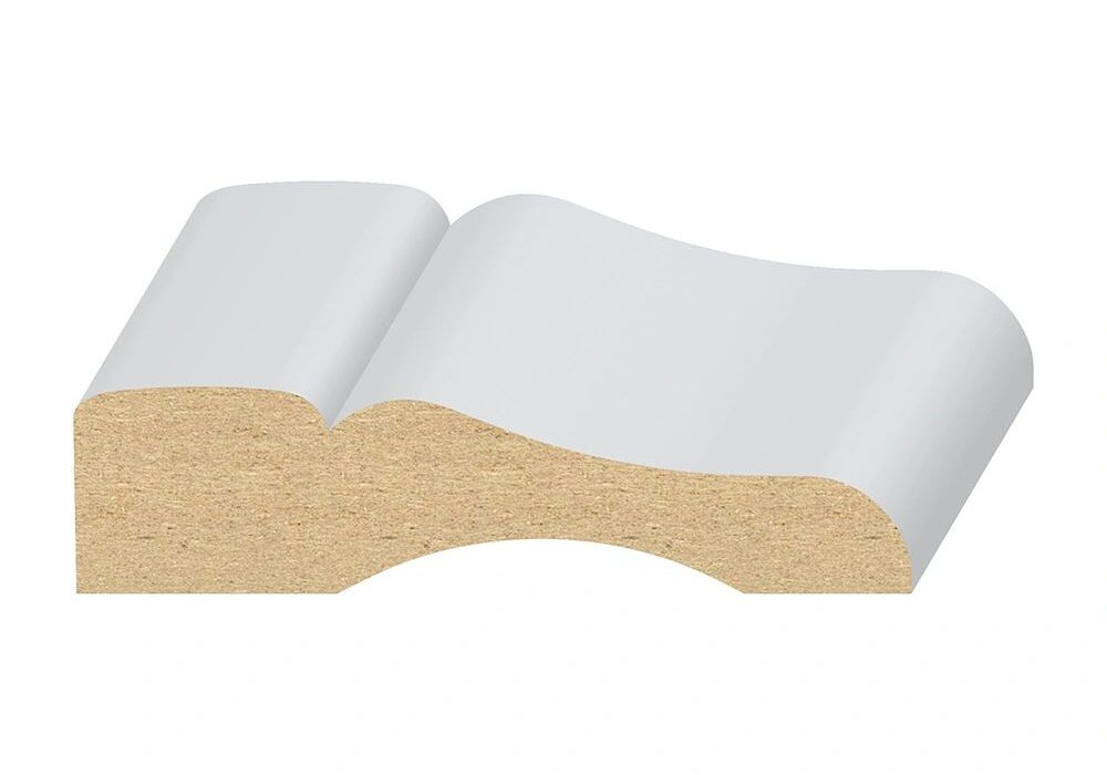 A white piece of wood with a curved edge.