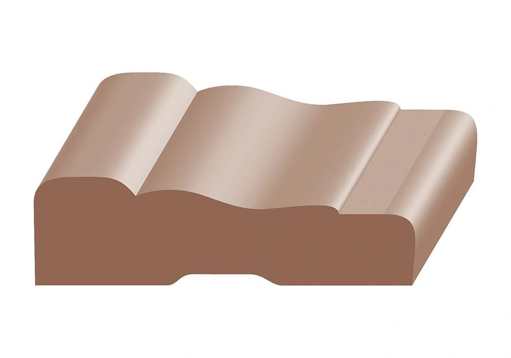 A brown piece of wood with a wave design.