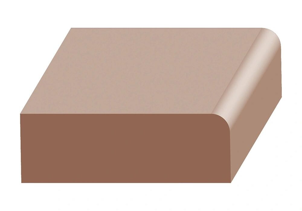 A brown tile with a rounded corner.