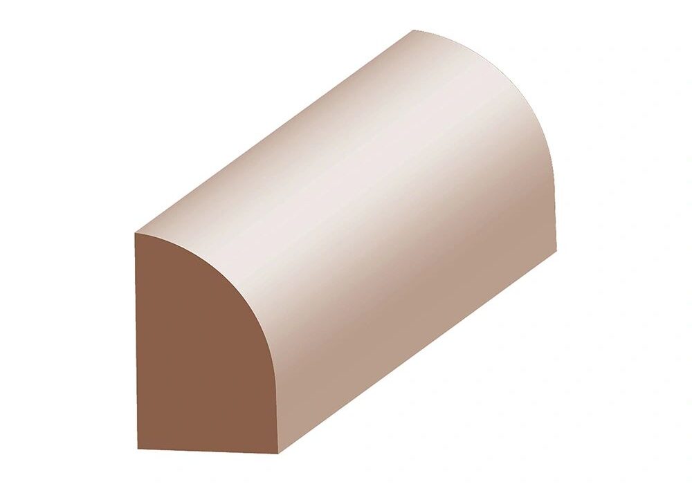 A beige color half round piece of wood.