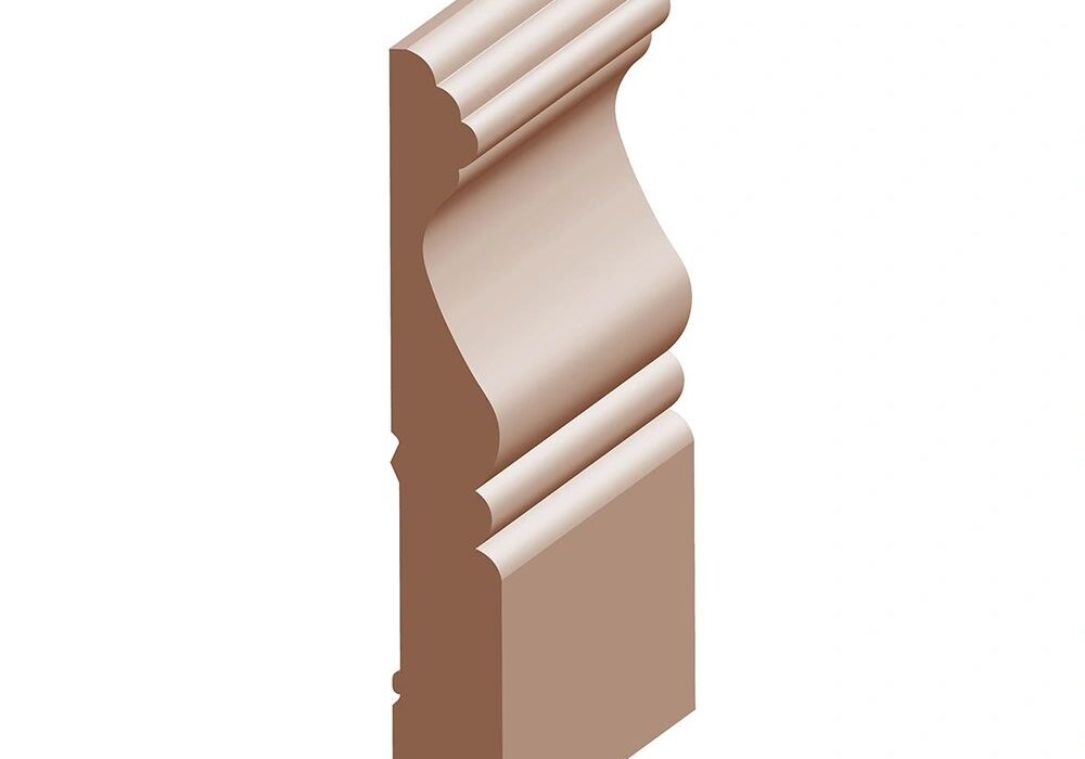 A 3 d image of the side view of a wood baseboard.