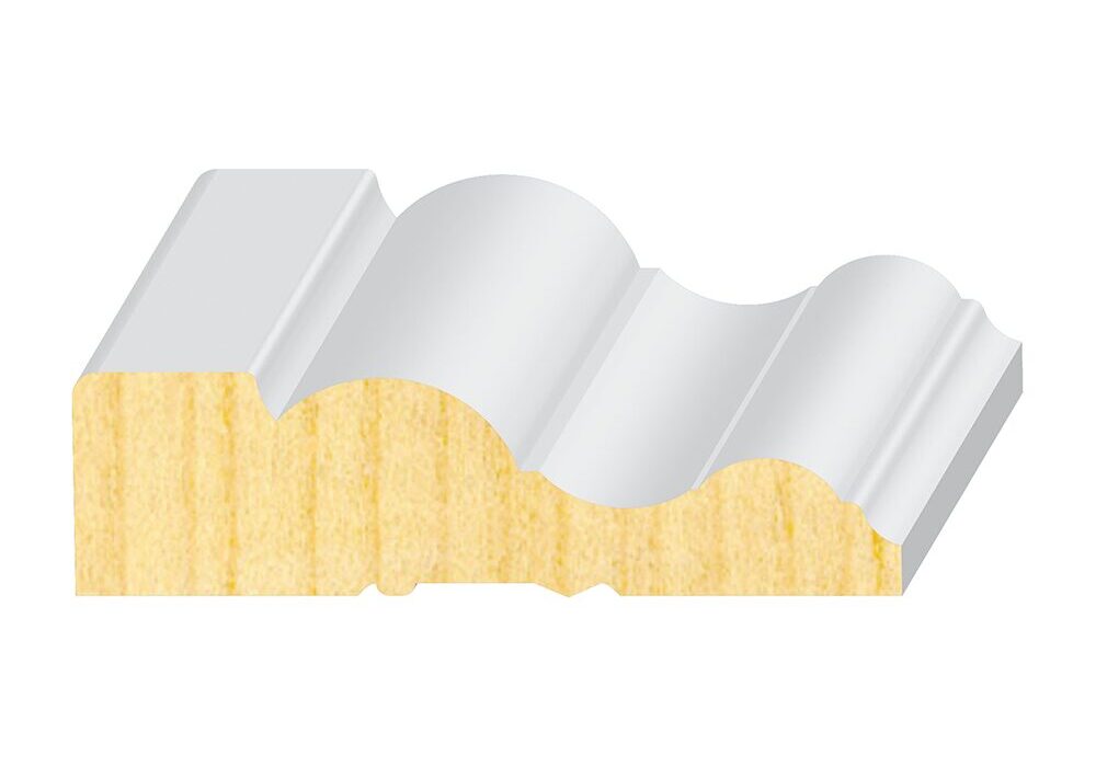 A white and yellow piece of wood with wavy lines.