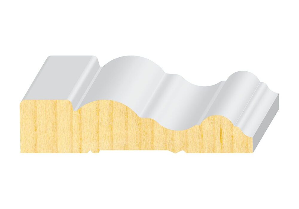 A white and yellow wave shaped object with no background.