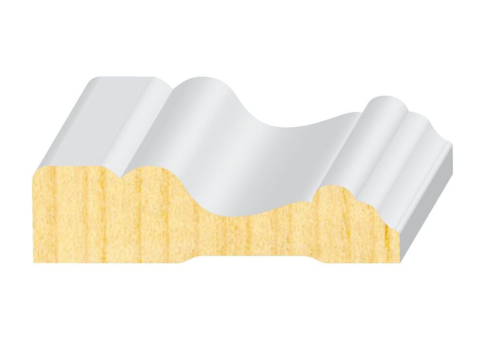 A white and yellow piece of wood with wavy lines.