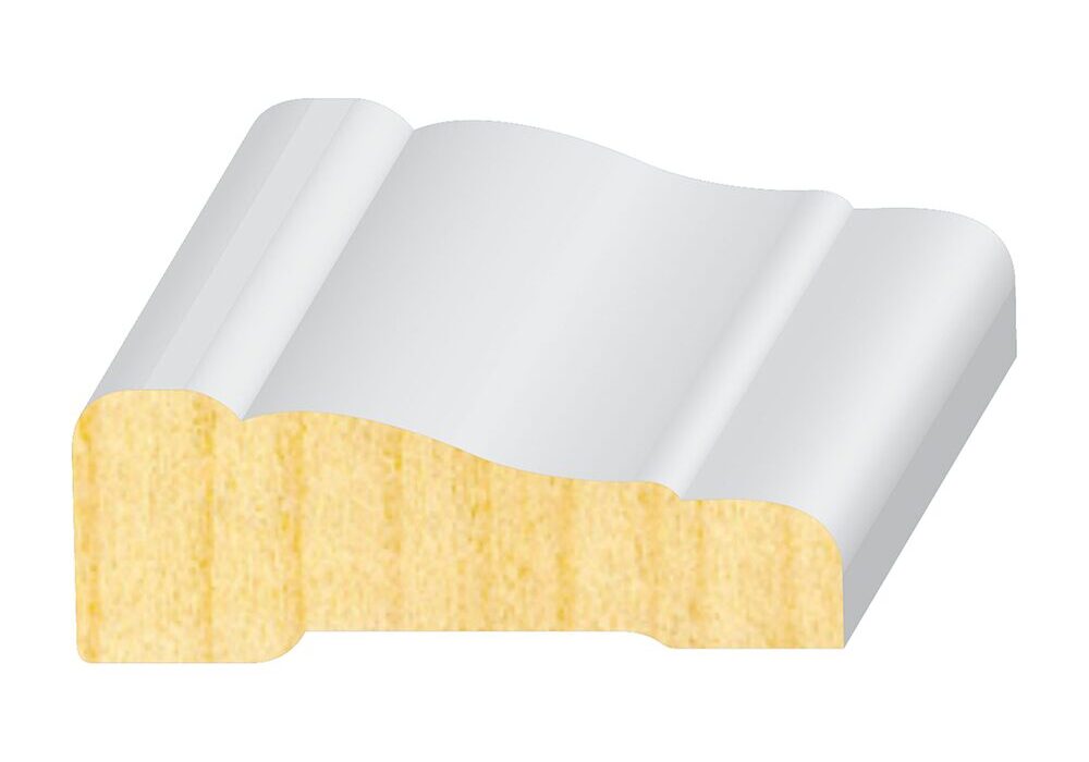 A white and yellow piece of wood with a curved edge.